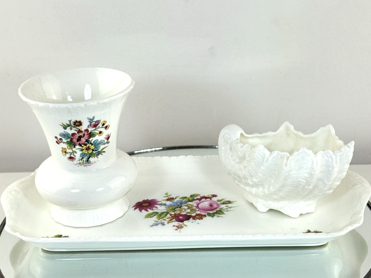 Coalport Ming &shell Rose Dish Vanity Set Tray Vase Trinket Bowl Gift Bone China1