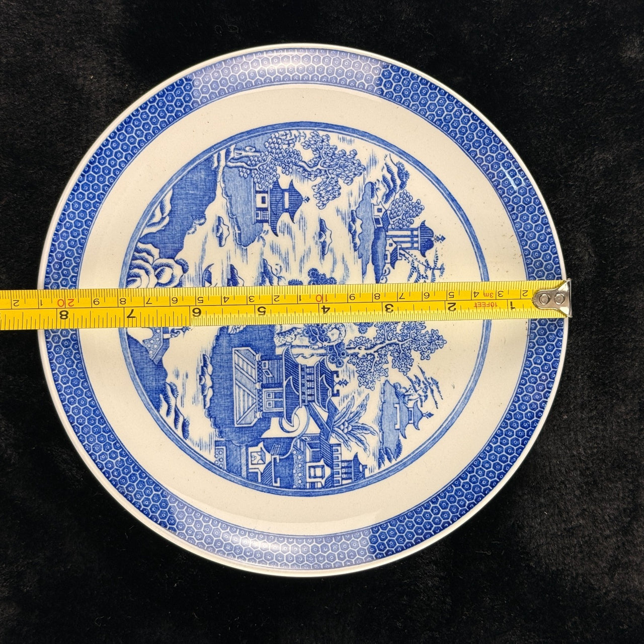 Spode Mint Danbury Willow Pattern Plates x3 Temple Landscape antique Blue White3