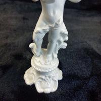 Thumbnail for Antique Italy Cherub Figurines Pair 6.5in Porcelain White Trumpet Flowers Damage14