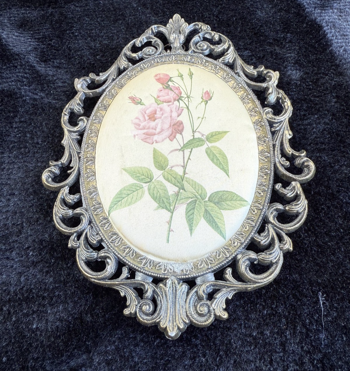 Italian Vintage/Antique Brass Oval Frames with Fabric Prints - Set of 3 Italy11