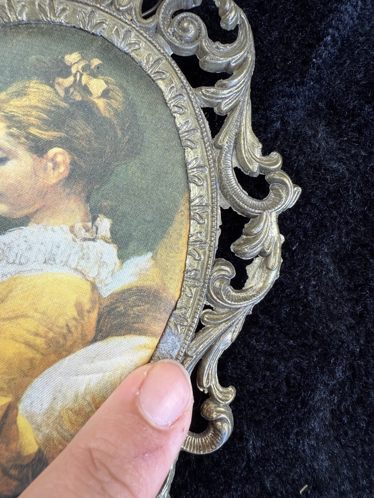 Italian Vintage/Antique Brass Oval Frames with Fabric Prints - Set of 3 Italy7