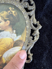 Thumbnail for Italian Vintage/Antique Brass Oval Frames with Fabric Prints - Set of 3 Italy7