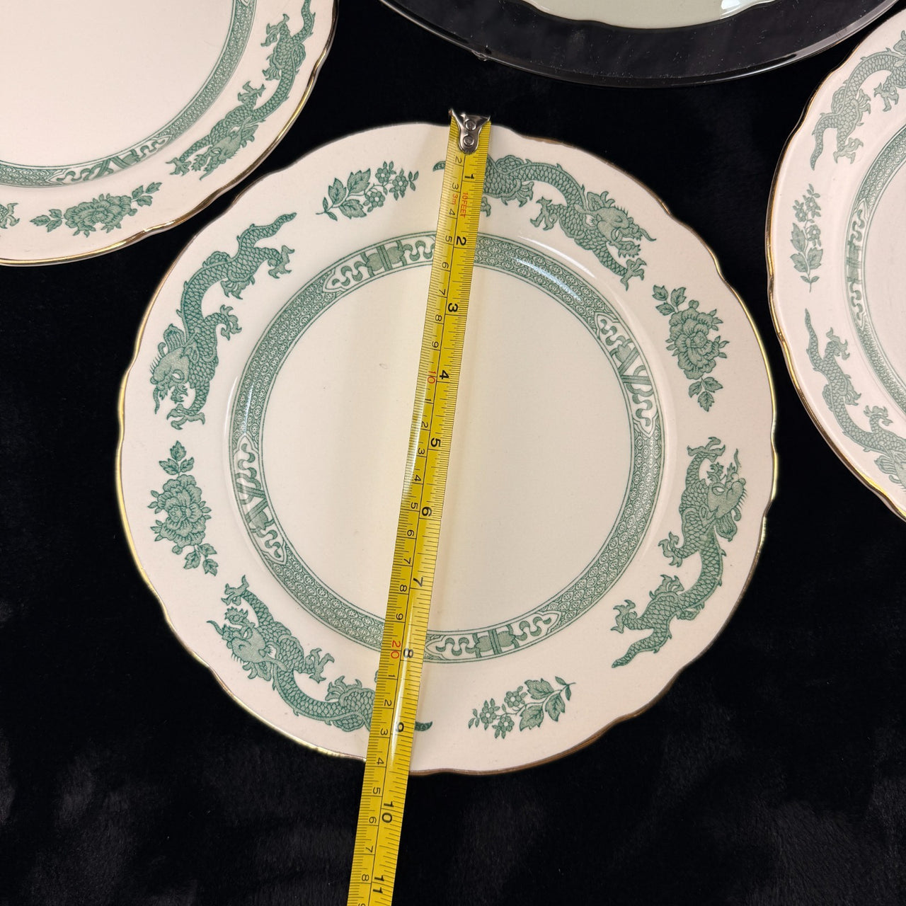 Royal Cauldon Antique Green Dragon Plates x6 England Ironstone c.1900s. 10.5" 9