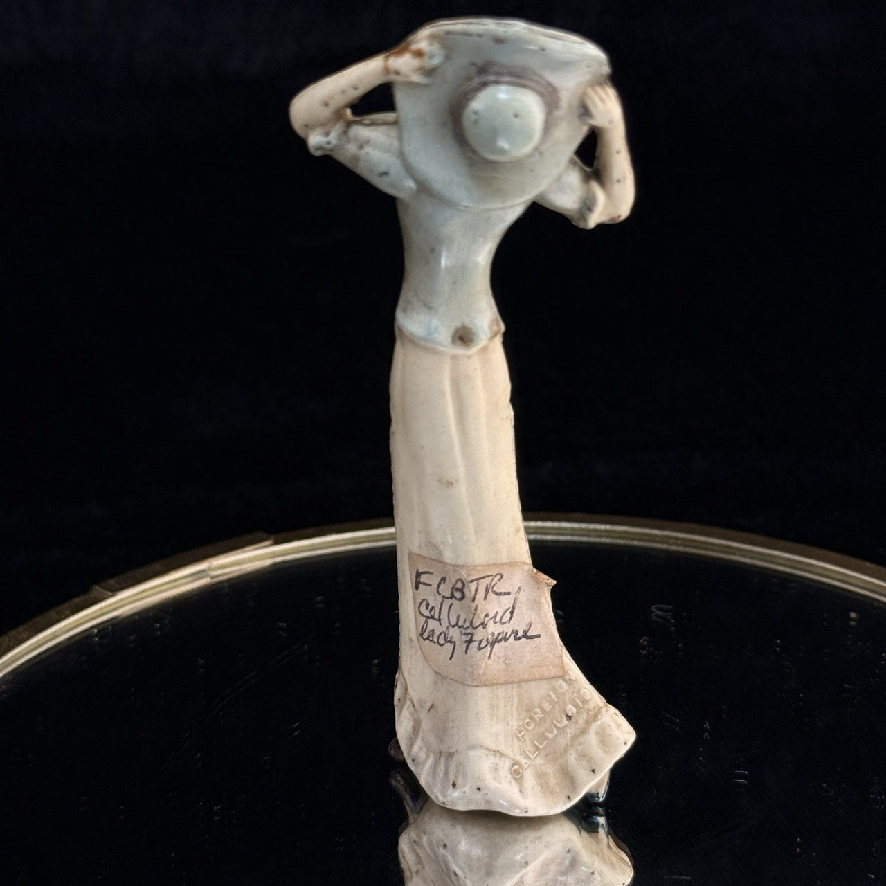 Celluloid Miniature Lady Figurine – Art Deco 1920s Style Woman in Blue Hat– 4”5
