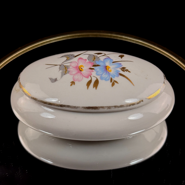 Pâte MPA de Limoges France Oval Trinket Box Jewelry Casket Floral Gold Trim see1