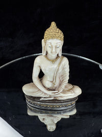 Thumbnail for Hand-Carved Gold and White Seated Buddha Figurine, Religious Art Statue decort3
