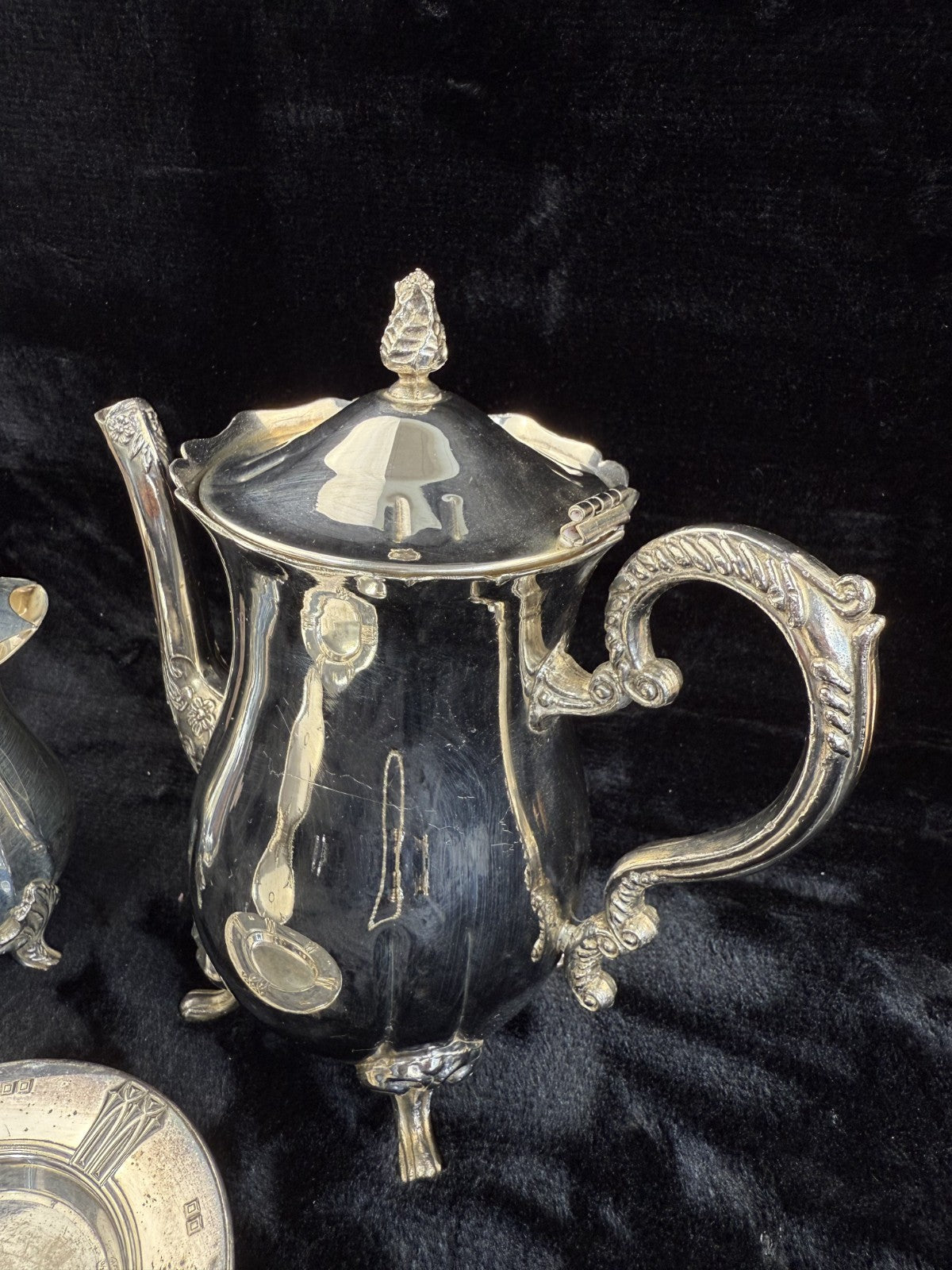silver plated tea pot & pitcher and plate with a lid Unbranded Victorian Antique13