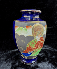 Thumbnail for Oriental Hand-Painted navy blue Vase - 'Foreign' Mark Antique Porcelain Satsuma.3