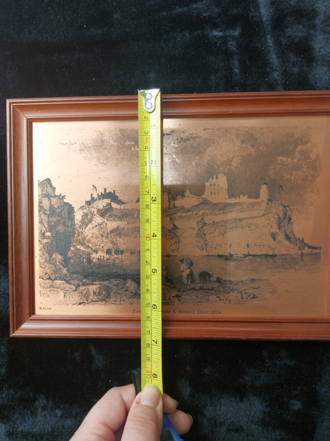 Copper Engraving Art Tynemouth Castle & Bathing Place7"x9.75" wood Framed 1834  4