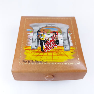 Handpainted Flamenco Dancers Vintage decor Leather Jewelry Box Artist Signed0