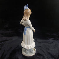 Thumbnail for NAO by Girl Lladro with Dog Figurine Spain 1987 White Blue Dress 9.5
