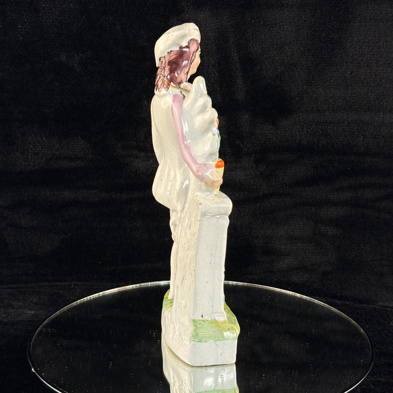 1800s antique Staffordshire Figurine Man Pink Jacket Floral Column repaired6
