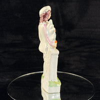 Thumbnail for 1800s antique Staffordshire Figurine Man Pink Jacket Floral Column repaired6