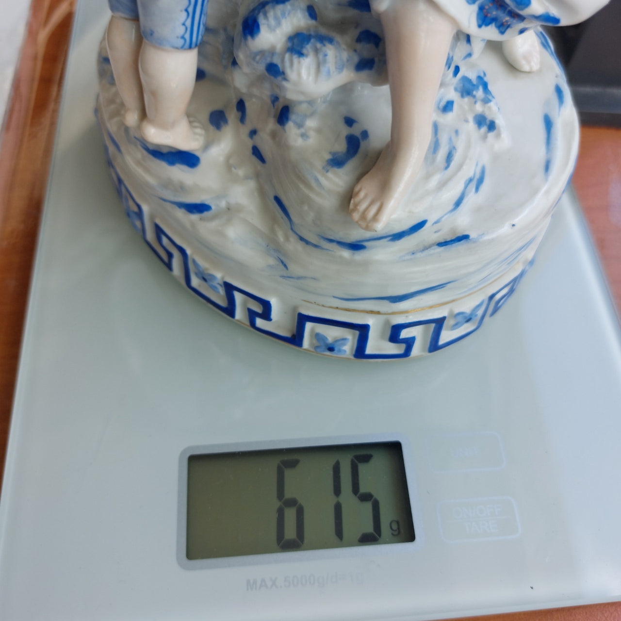 Porcelain Mother Child Figurine Basket Antique German White Blue Ceramic decor16