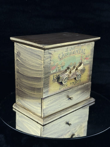 Vintage Wooden Car Rental Trinket Box Open Tourer Drawer Chest Rustic Decor1