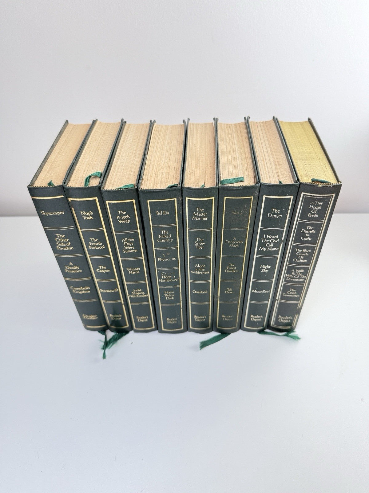 Reader’s Digest Condensed 1980s Books Set x9 Green Leatherette Bookshelf Deco1