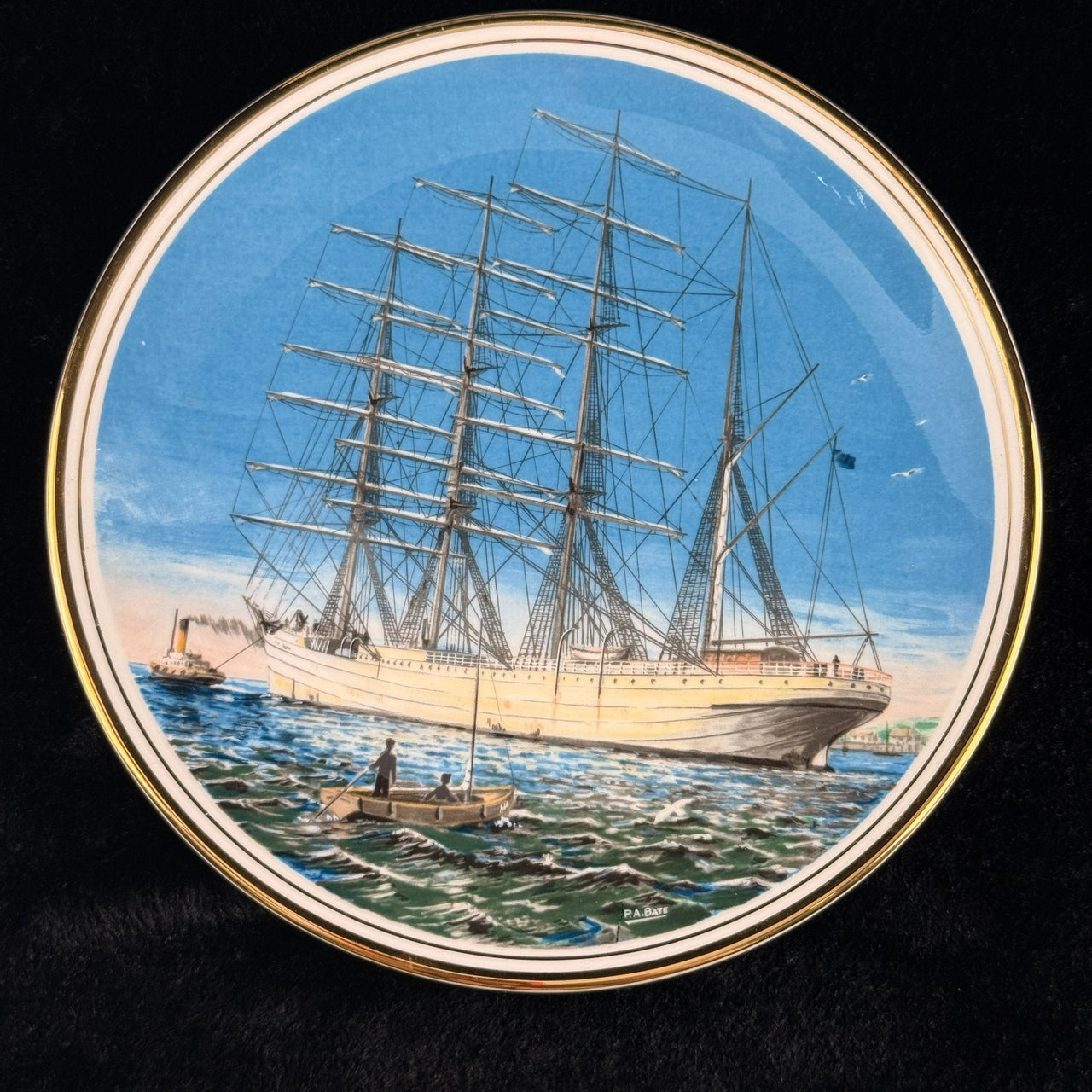 Edwardian China Bone Tall Ships Plate Set – France II & Herzogin Cecilie – P.A.6