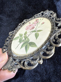 Thumbnail for Italian Vintage/Antique Brass Oval Frames with Fabric Prints - Set of 3 Italy13