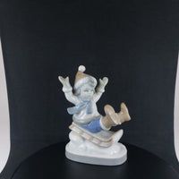 Thumbnail for Vintage German Porcelain Child on Sled Figurine Winter Scene Ornament 12cm1