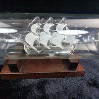 Thumbnail for Santa Glass Maria Ship In Bottle On Wooden Stand Frosted Sails Nautical Handmade7