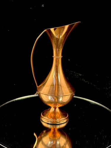 Vintage Copper Decorative Pitcher Vase 8.5” Tall Mid-Century Modern Ewer Style0