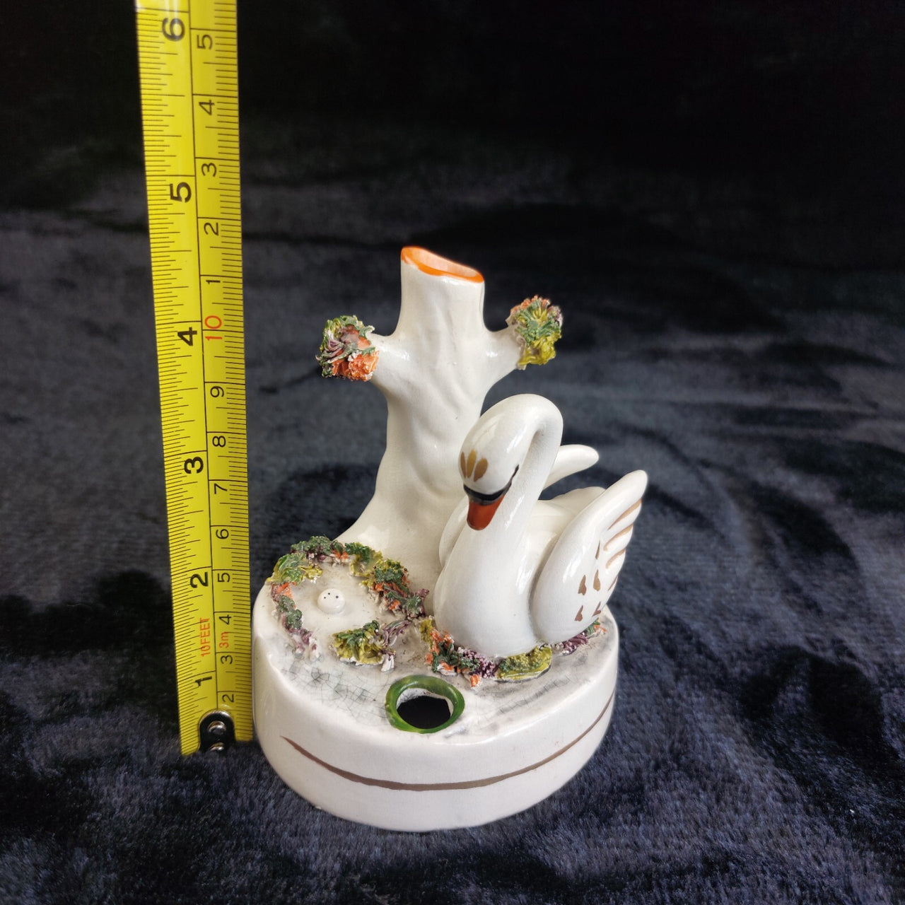Antique staffordshire Swan Victorian Spill Vase Porcelain 4.5" Crazed decor3
