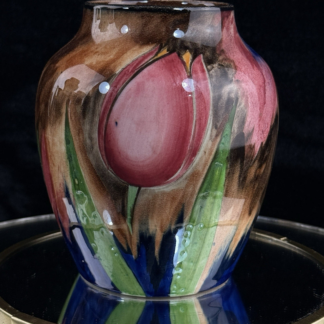 H&K Tunstall Art Pottery Tulip Antique Vtg vase HandPainted England 1930s Floral5