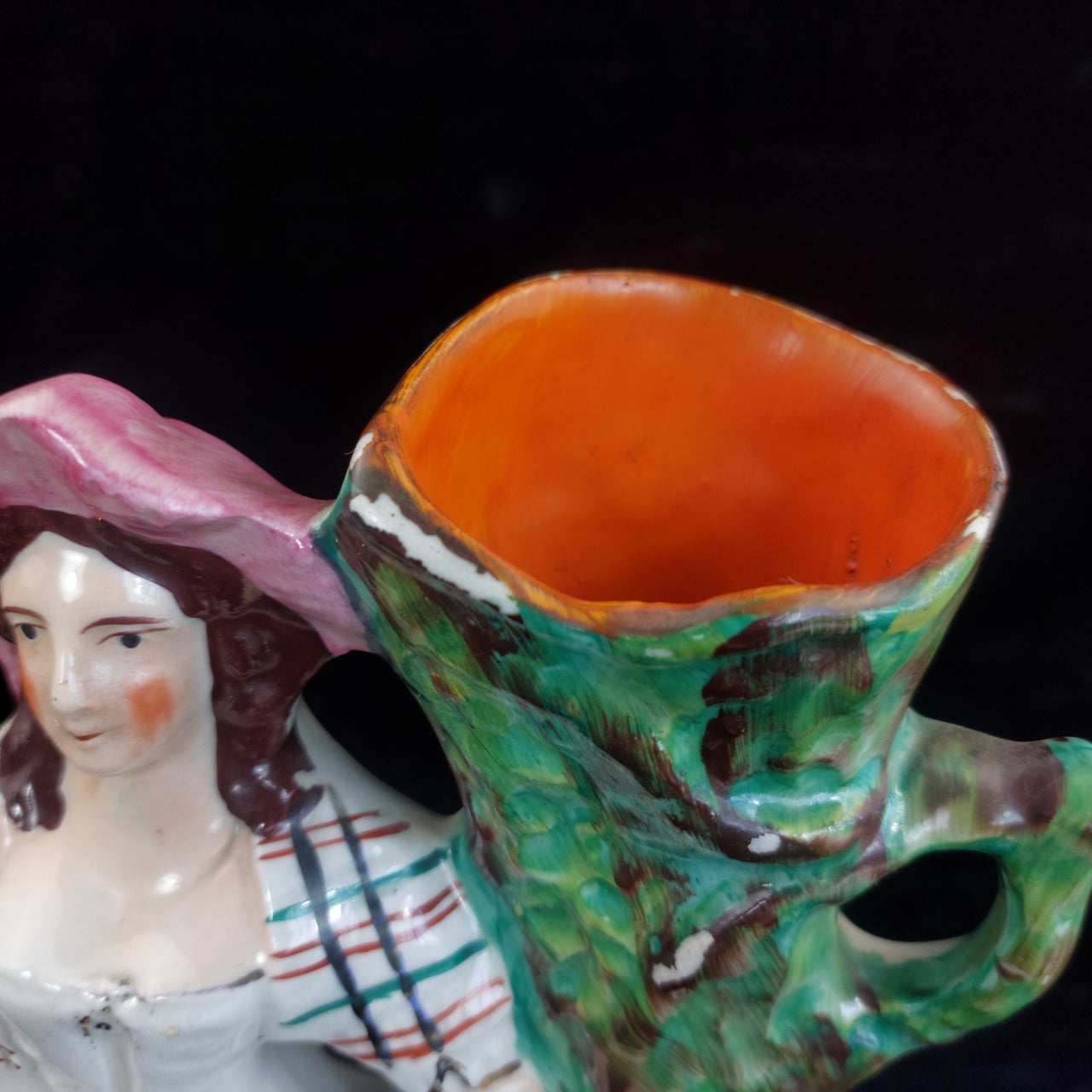 Antique Staffordshire Sampson Smith 11" 1851 Figurine Lady with Game Birds Vase 2
