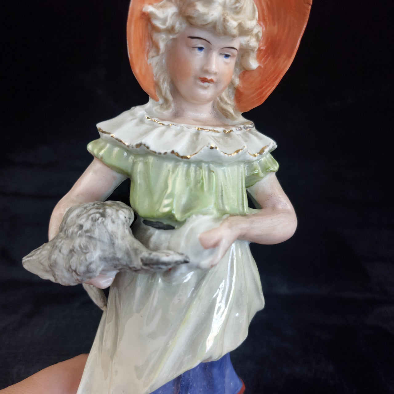 Antique Porcelain Boy & Girl Figurines Pair Poultry Chicken Farmyard 10.5"16
