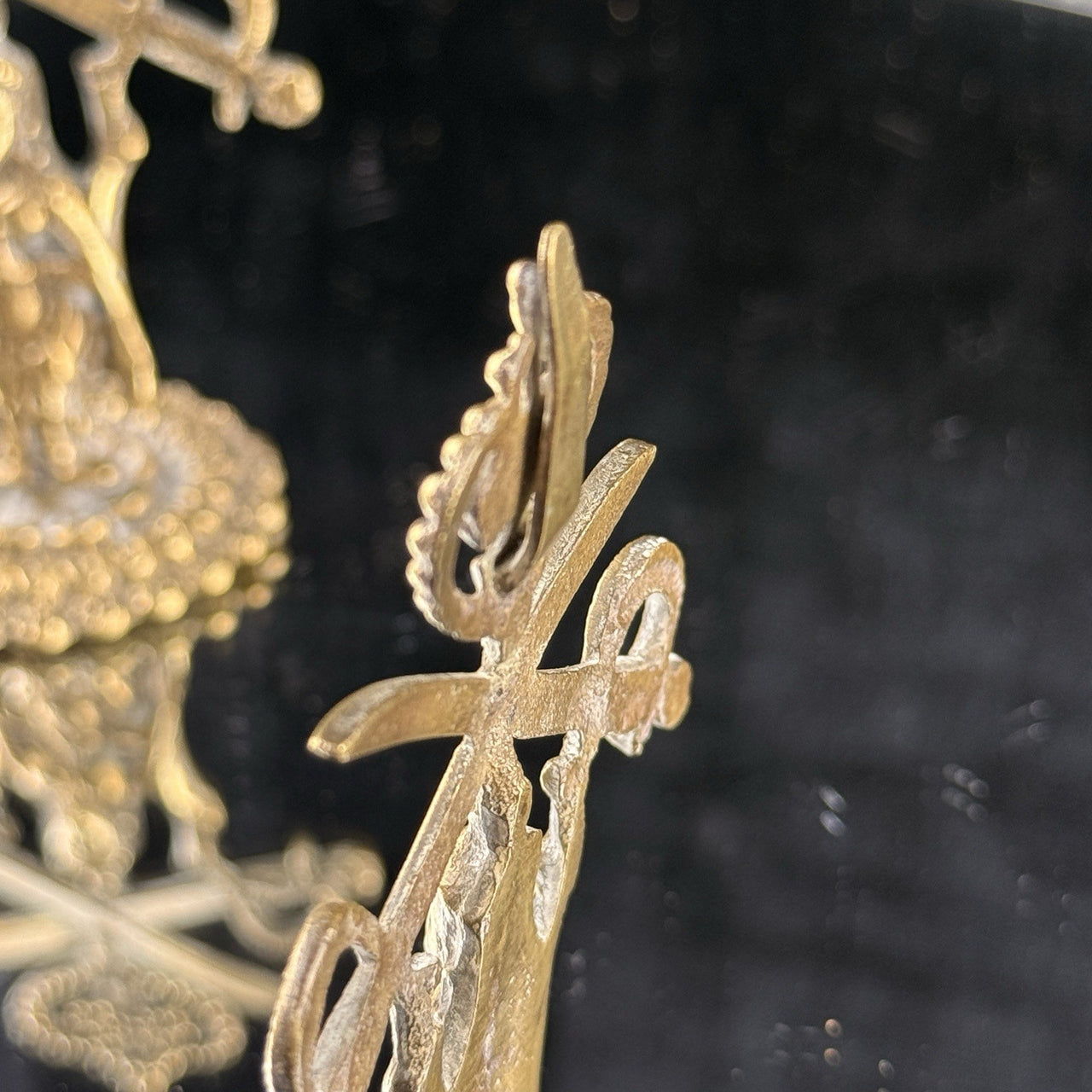Antique Brass Indian Army Emblems –3.5”.  Crowned Goddess Crossed Swords Pair 9