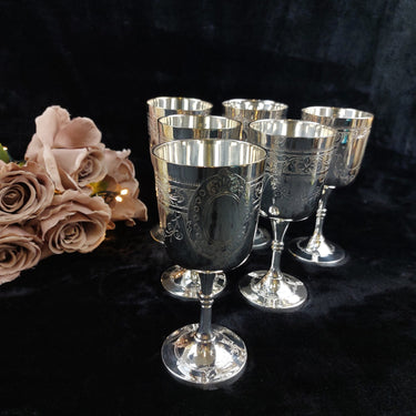 6 Renaissance Style   French  Silver Plate with Wine Goblets in  EPNS Hallmark1