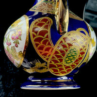 Thumbnail for Japanese Blue Cobalt Porcelain Vases Pair Gold Gilt Floral Moriage Antique Decor22