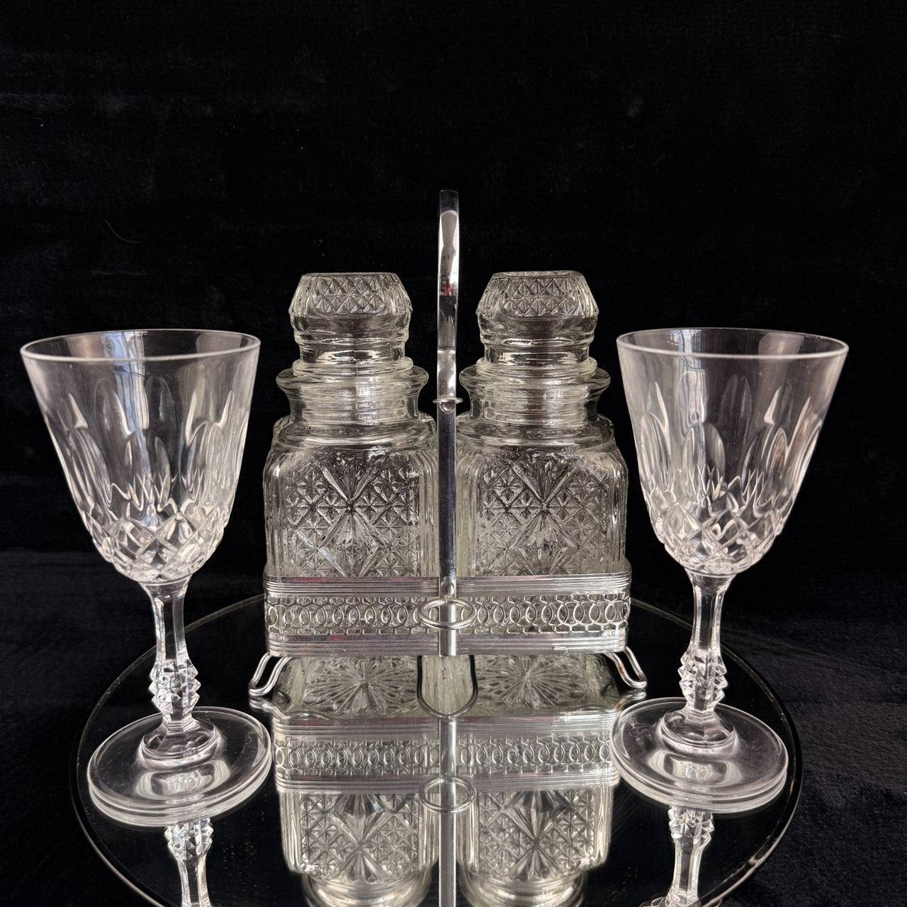 Vintage Cut Crystal Glassware & Spice Jar Set Elegant Tableware 5 Glasses & Jar0
