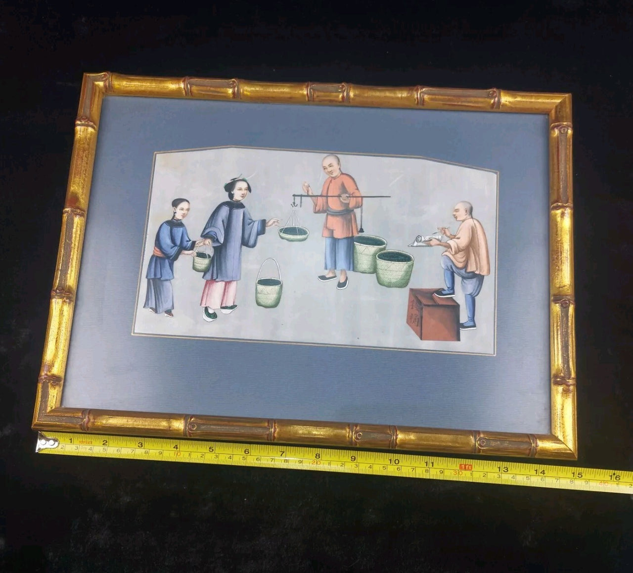 19th Century Chinese School Artisan Cutting Timber Framed Painting Bodycolor3