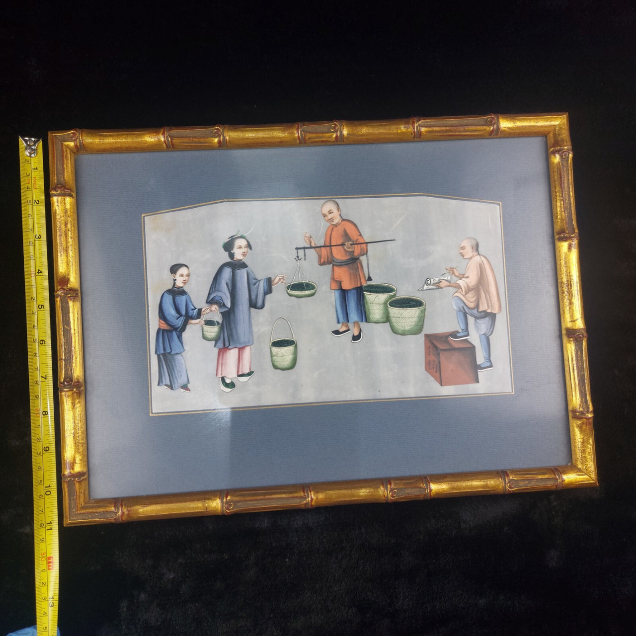 19th Century Chinese School Artisan Cutting Timber Framed Painting Bodycolor4