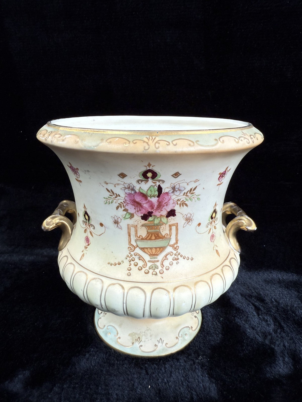 Antique Crown Devon Dora Pattern Urn Vase Gilded Floral Pottery c. 1914 Vintage3