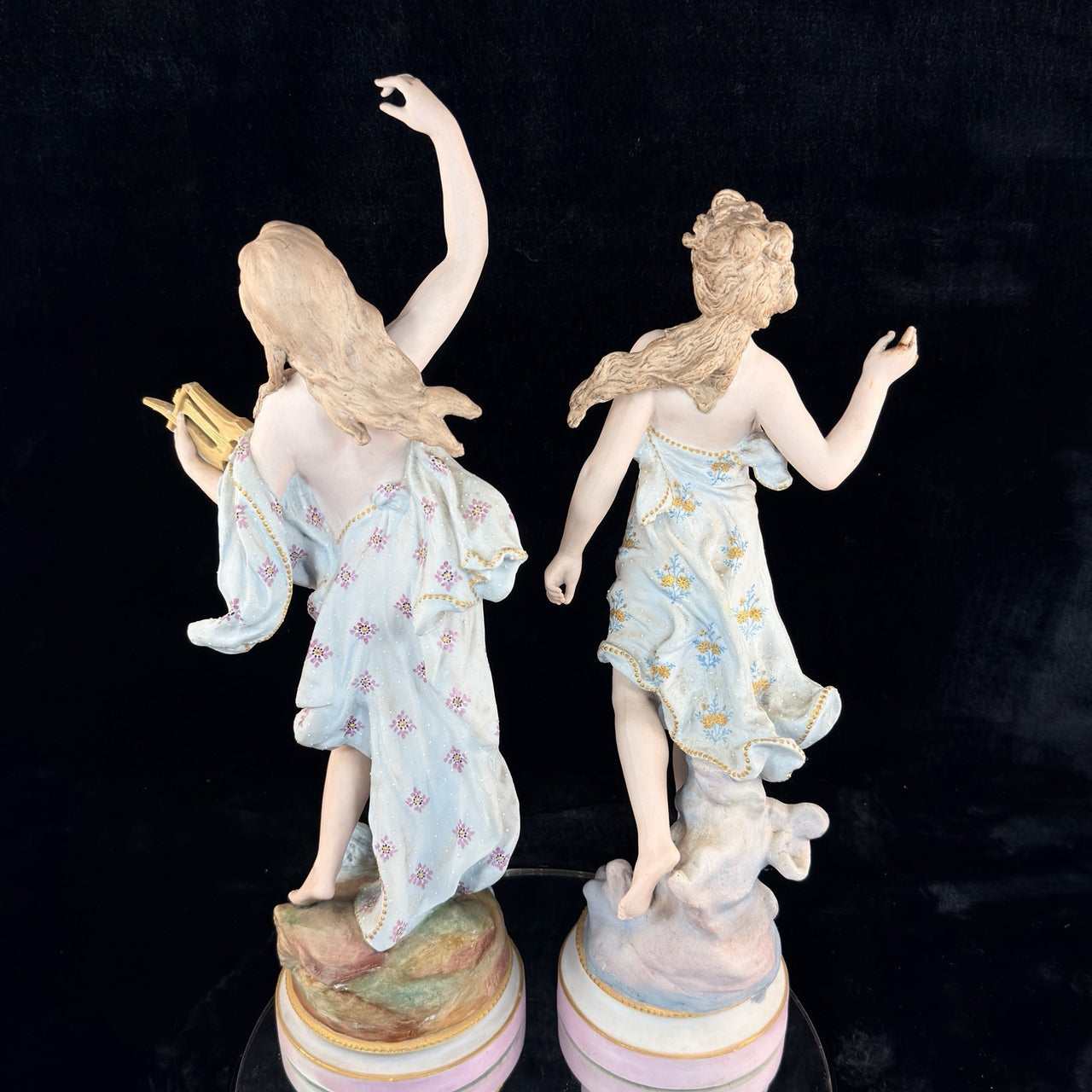 Augarten Vienna Porcelain Ladies Musician Figurines Lyre Pair Austria Antique se20