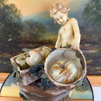 Thumbnail for Antique Putti Planter Figurine with Wicker Baskets and Berries - Majolica Style3