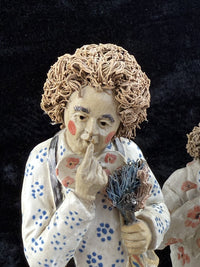 Thumbnail for Rare Signed Art Pottery Clay Clowns Figures - Pair by JR Figurine Italy Medium d2