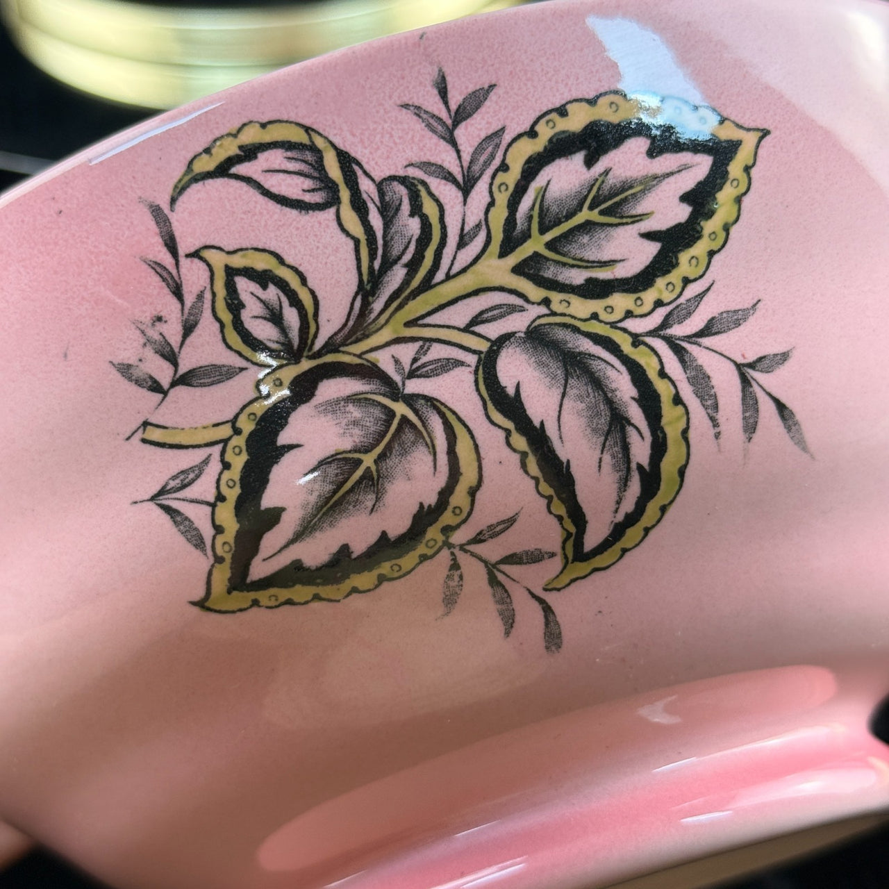Maling Coleus Pink Footed Bowl 20cm Vintage Leaf Pattern England 1950s gift9