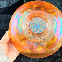 Thumbnail for Fenton Leaves Holly Marigold Carnival Glass Ruffled Bowl Antique 7.5