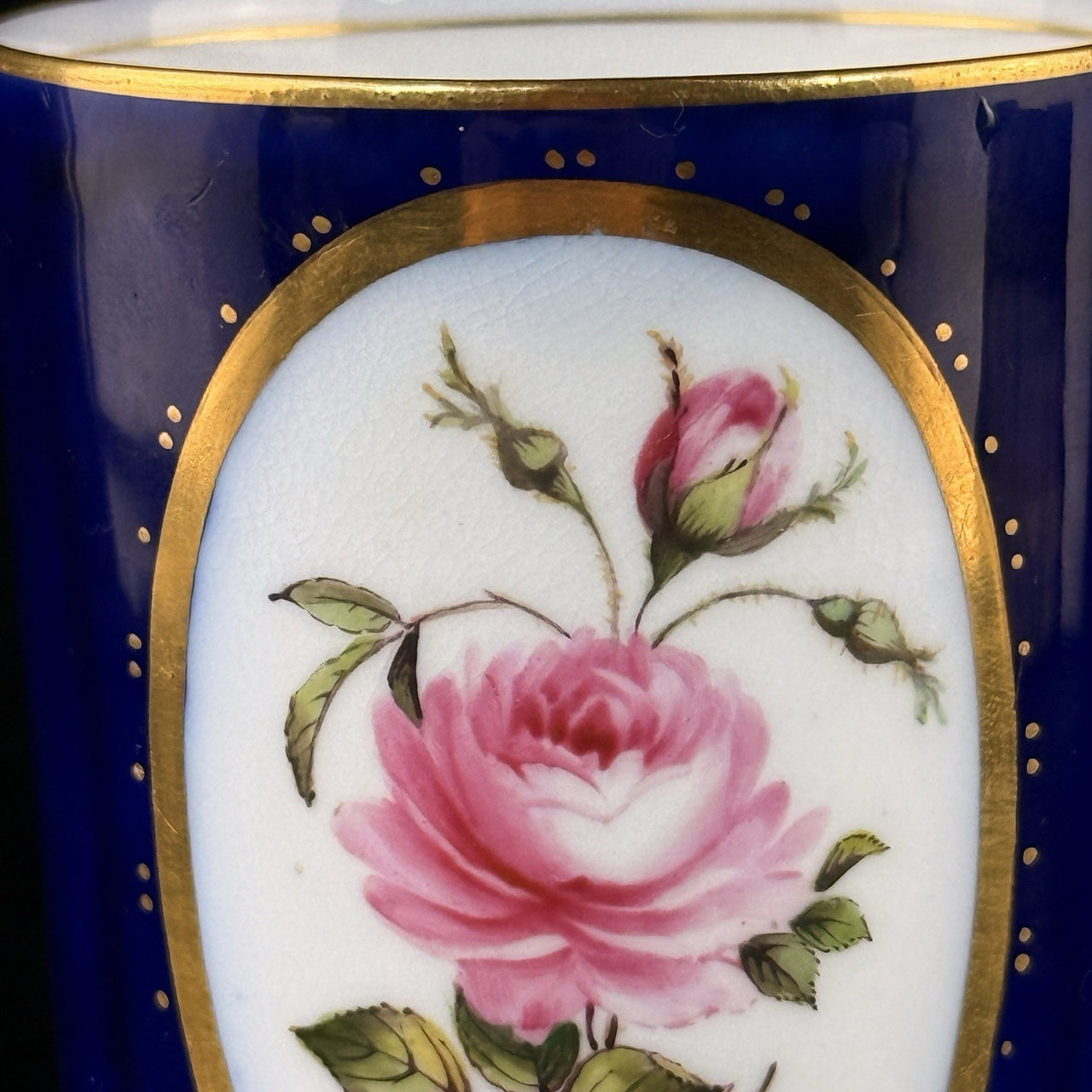 Royal Worcester Tripod Vase Blue Cobalt Pink Rose Hand Painted Gilt Antique Styl2