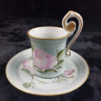 Thumbnail for Capodimonte Hand Painted Cup Italy & Plate Set Pink Rose Gold Rim Floral Sallin/8