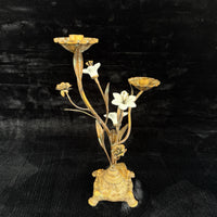 Thumbnail for Italian Style Bronzed Brass Floral Candlestick White Ceramic Flowers gift 40cm10