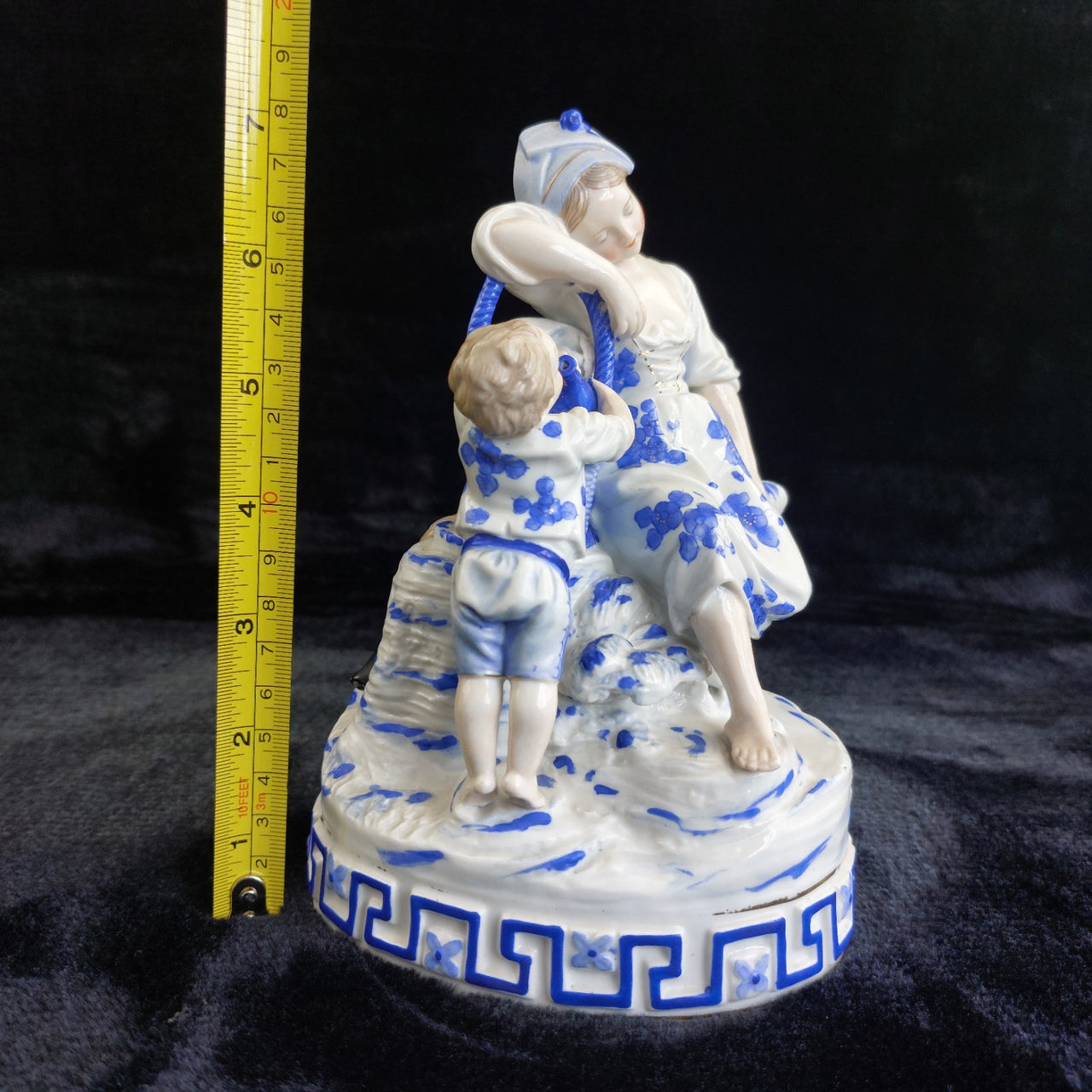Porcelain Mother Child Figurine Basket Antique German White Blue Ceramic decor13