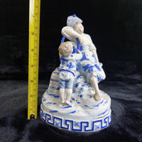 Thumbnail for Porcelain Mother Child Figurine Basket Antique German White Blue Ceramic decor13