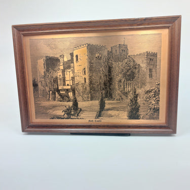 Ford Castle Vintage    Copper Etching Framed Historical Landscape   24x17.5 cm0