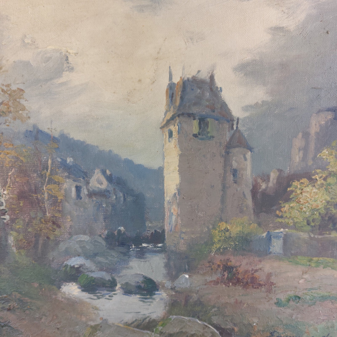 19th L. Century Henry Oil painting Castle Study 44×36cm See Gold Frame Antique.11