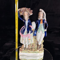 Thumbnail for 19th Century antique Staffordshire Pottery Large Figure Couple Flatback repaired13