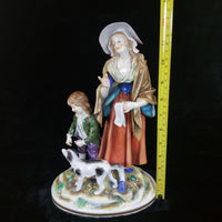 Thumbnail for Volkstedt Figurine Porcelain Woman Child Dog Crown N Mark 30cm/12in German 1489g16